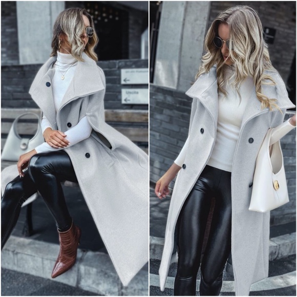 Jackets & Blazers - GREY button double breast vest trench pea coat